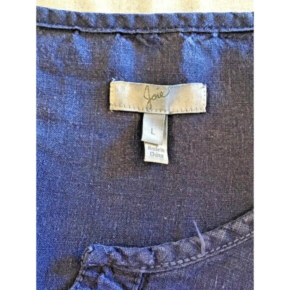 Joie 100% Linen Women Blouse Henley Size L Navy Blue Long Sleeve Rollable Hi-Lo - Picture 8 of 10